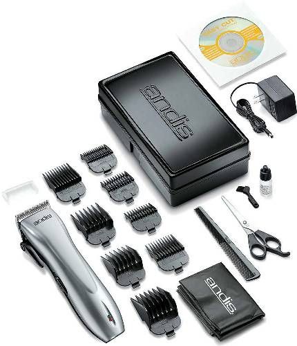 Andis 24140 Model RCC DualVolt Cordless Adjustable Blade Clipper 18-Piece Haircutting Kit; Metallic Silver Finish; 3700 Strokes per Minute; Cut hair anywhere with the cord/cordless Dual Voltage clipper; High-quality, stainless-steel blade adjusts for ideal cutting length, while the powerful motor handles all hair typeswet or dry; UPC 040102241406 (24-140 24 140 241-40)