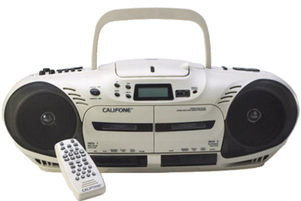 Califone 2455AV-02; Performer Plus dual cassette/CD/AM-FM radio, built-in listening center, variable CD/cassette pitch adjustment, 6 headphone jacks, 10W dual cassette, variable speed CD, Ideal for classrooms, conferences, multi-media presentations  (2455AV 02 2455AV02 2455AV)