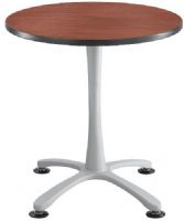 Safco 2470CYSL Cha-Cha 30" Round Table with Stell X Base Sitting Height, Cherry Top/Silver Base, 1" High Pressure Laminate Top, 3 mm Vinyl T-Mold Edge, Powder Coat (steel) Paint/Finish, Top Dimensions 30" Diameter x 1"H, Laminate (top)/Steel (Base) Material, GREENGUARD, Dimensions 30"diameter x 29"h (2470-CYSL 2470 CYSL 2470CY-SL 2470CY) 