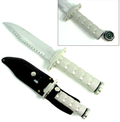 Trademark 25-0681S Silver Survival Knife with Survival Gear, The overall length is 10 inches from head to toe, The blade is almost 5 inches, which means you get, Plenty of handle to hold onto when you are at work, Hidden hollow handle with a compass, UPC 801608106817 (250681S 25 0681S 25-0681 250-681S 250681)