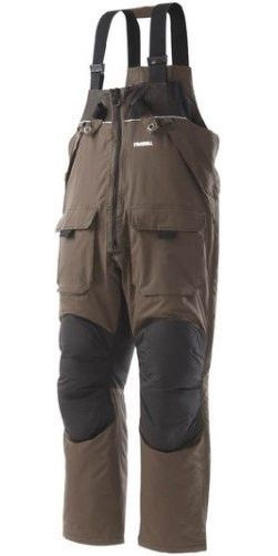 Frabill 2507031 Bib I3 Brown X-Large; Waterproof, windproof, breathable 300 denier nylon taslan shell, 100% seam sealed; YKK zippers; 500 denier nylon reinforced knees and pant cuffs; 3M Thinsulate insulation, 150g; Self-Rescue Feature set: ice pick holsters, Frabill Ice Safety internal label, drainage mesh; UPC 082271257314 (250-7031 2507-031 250 7031 I3BIBS2)