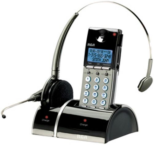 RCA 25110RE3 Cordless Telephone with Wireless Headset System, Caller ID, Ultra-compact design, 1-touch toggle from handset to headset; Advanced noise-canceling; Includes remote transmitter; Quick dialing with 40-name/number phonebook; 2.4GHz DSS technology for greater range and security, UPC 044319500615 (25110RE3 251-10RE3 25110-RE3 RCA25110RE3)