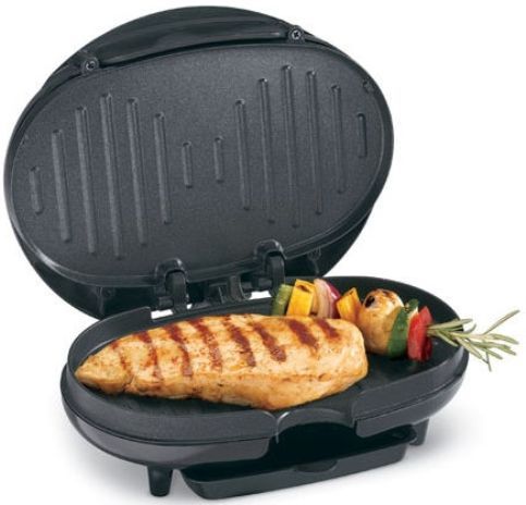 Proctor Silex 25218H model 25218 Black Contact Grill, Low-fat grilling, Easy clean nonstick surface, 10-minute meals, Compact size fits anywhere, Dishwasher-safe drip tray, UPC 022333252185 (25218-H 25218 H 25-218 25 218 25218 25218H)