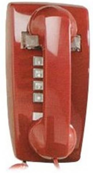 Cortelco 255447-VBA-20M Traditional Mini Wall phone, Tone dial, Single-gong ringer, Ringer volume control, Handset volume control dial on handset, Red Color, Red with gray buttons, UPC 048044255482 (ITT-2554-V-RD 255447VBA20M ITT 2554 V RD ITT 2554 V RD 255447 VBA 20M)