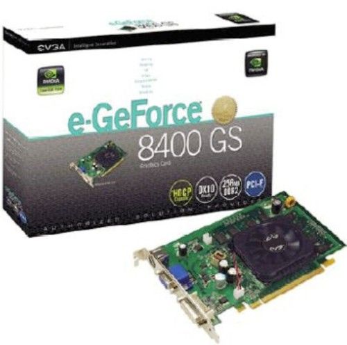 EVGA 256-P2-N733-LR nVidia GeForce 8400GS 256 MB, 64 bit DDR2 Memory (266.5 MHz clock - 533 MHz effective) Video Card, Max Digital Resolution is 1920x1200, NVIDIA unified architecture with GigaThread technology, 16x full-screen anti-aliasing (2562N733LR 256-P2-N733 256P2N733)