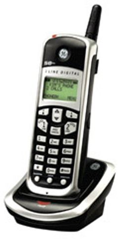 GE General Electric 25866GE3 5.8GHz 2-Line Expandable Handset, Black/Silver; Caller ID, call waiting caller ID; 40# Caller ID history; 50# Phonebook; 3-Line backlit LCD; Redial/flash/mute/hold; Line 1 and line 2 buttons; 2.5mm Headset jack, UPC 044319504828 (25866GE3, 25866-GE3, GE25866GE3, GE-25866GE3)