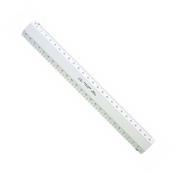Alvin 261P White Plastic Flat Engineer Scale 12 inches, Color White/Ivory; Four bevel white scales made of high impact plastic; Printed graduations; 12 inches divided, not double numbered: 10, 30, 40, and 50 parts to the inch; Shipping Dimensions 7.00 x 1.25 x 0.25 inches; Shipping Weight 0.13 lb; UPC 088354153702 (261-P 261/P ALVIN261P ALVIN-261P MEASURING TOOL)
