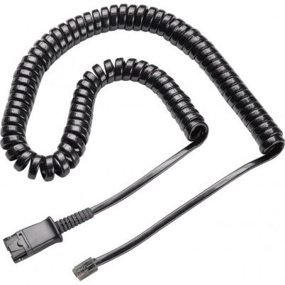 Plantronics 27190-01 Coil Cable (QD to Modular Phone Jack), Connects any Polaris headset with Quick-Disconnect plug to phones with compatible headset ports, UPC 017229003378 (2719001 27190 01 2719-001 271-9001)