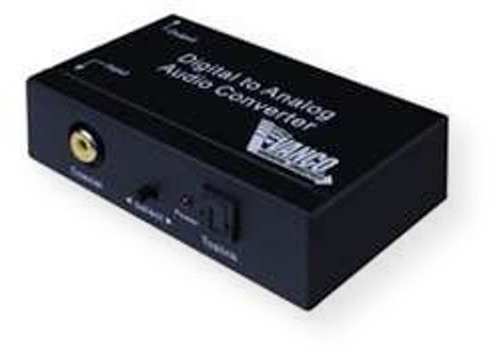 Vanco 280515 Premium Digital to Analog Audio Converter; Black; Dolby Digital Approved; Converts coaxial or Toslink digital audio signals to analog L/R audio; Select toggle switch is used to choose Coaxial or Toslink as the input; Supports DTS/Dolby Digital audio source; Built in Dolby/DB HD the DTS HD LPCM/LPCM with decoding; UPC 741835095938 (280515 280-515 280515CONVERTER 280515-CONVERTER 280515VANCO 280515-VANCO)