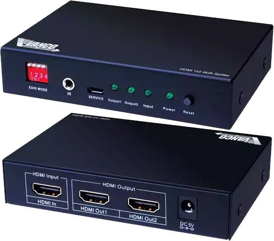 Vanco 280702 HDMI 1 X 2 Splitter With IR Control, Black Color; Allows 1 HDMI Source To Be Displayed On Up To 2 HDMI Displays; This Equipment Has The EDID Management That Supports The Default HDMI EDID Options Or Has The Ability To Copy The EDID Of Any Screen Connected To The Source For Any 