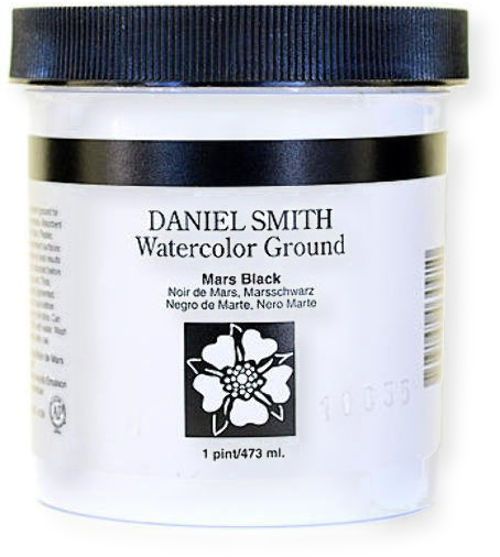 Daniel Smith 284055006 Watercolor Ground 16 oz Mars Black; Consider preparing paper, board or canvas with tinted watercolor ground; A neutral or tinted base color is a terrific way to set the mood and atmosphere of your artwork; Turn almost any surface into a black or toned ground for watercolor painting, as well as collage, pastels, pencils and mixed media work; UPC 743162030910 (284055006 WATERCOLOR-284055006 BLACK-284055006 MARS-284055006 DANIELSMITH284055006 DANIELSMITH-284055006)