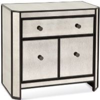 Bassett Mirror 2893-225EC Model 2893-225 Belgian Luxe McDowell Commode; Sleek lines; Antiqued mirrored top, sides and drawer fronts; Angled front corners and plenty of storage; Width 30", Depth 17", Height 29", Weight 163 pounds (2893225 28-93225 289-3225 2893 225 2893-225EC 2893225EC) 