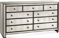 Bassett Mirror 2893-910EC Model 2893-910 Belgian Luxe McDowell 9 Drawer Chest; Sleek lines; Antiqued mirrored top, sides and drawer fronts; Angled front corners; Plenty of storage; Dark Bronze and Mirror finish; Dimensions 66 x 19 x 36H; Weight 375 pounds; UPC 036155310718 (2893910 2893-910-EC 2893 910 EC 2893910EC) 