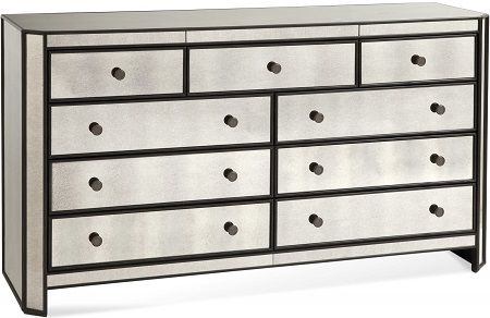 Bassett Mirror 2893-910EC Model 2893-910 Belgian Luxe McDowell 9 Drawer Chest; Sleek lines; Antiqued mirrored top, sides and drawer fronts; Angled front corners; Plenty of storage; Dark Bronze and Mirror finish; Dimensions 66 x 19 x 36H; Weight 375 pounds; UPC 036155310718 (2893910 2893-910-EC 2893 910 EC 2893910EC)