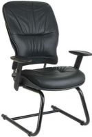 Office Star 2905 Space Collection Leather Guest Chair with Height Adjustable Arms, Built-in Bidirectional Lumbar Support, Height Adjustable Armrests with Soft Polyurethane Pads, Top Grain Black Leather, 21" W x 21.5" D x 2" T Back Size, 19.75" Arms Max Inside (29-05 29 05) 