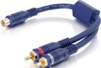 Cables To Go 29122 Velocity 1.6 ft./0.5 Two RCA Stereo Male to One RCA Mono Female Y-Cable, Blue; 24K gold-plated heavy duty connectors ensure long lasting sound quality from corrosion-free connections; Connect mono audio to stereo audio equipment with dual RCA connectors; Weight 0.080 Lbs; UPC 757120291220 (29-122 291-22) 