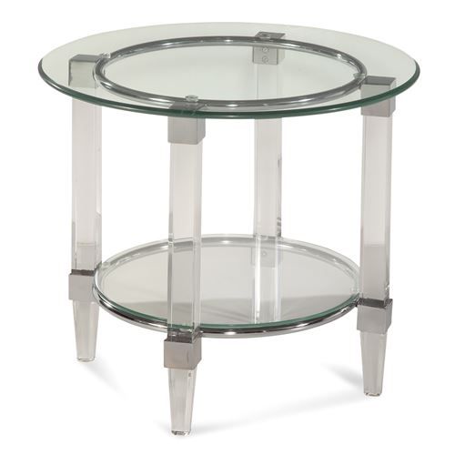 Bassett Mirror 2929-220EC Model 2929-220 Thoroughly Modern Crystal Round End Table; Acrylic and Chrome Finish; Dimensions 28