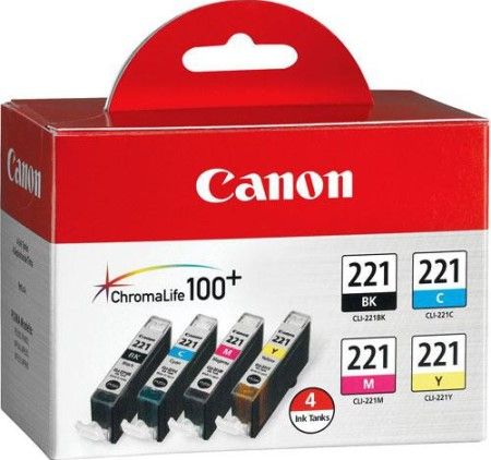 Canon 2946B004 Model CLI-221 Four Color Ink Tank Pack (Black, Cyan, Magenta, Yellow) for use with PIXMA MP560, MP620, MP620B, MP640, MP980, MP990, MX860, MX870, iP3600, iP4600 and iP4700 Prnters, New Genuine Original OEM Canon Brand (2946-B004 2946 B004 2946B-004 2946B 004 CLI221 CLI 221)