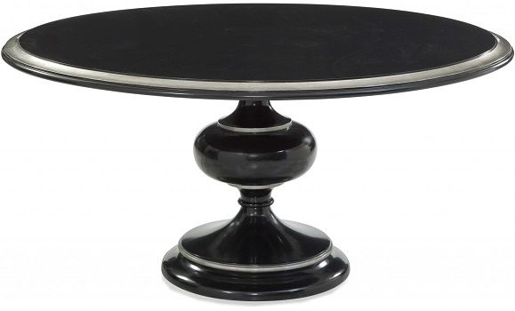 Bassett Mirror 2951-700-465EC Model 2951-700-465 Hollywood Glam Covington Round Dining Table; Black and Silverleaf Finish; Dimensions 60