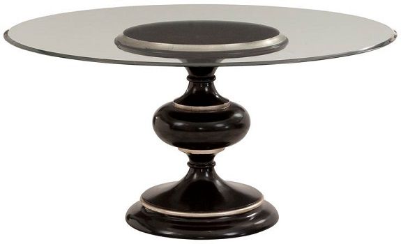 Bassett Mirror 2951-700-906EC Model 2951-700-906 Hollywood Glam Covington Round Dining Table With Glass Top; Black and Silverleaf Finish; Dimensions 60