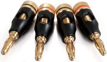 Cables To Go 29780 Screw-On Banana Plug Speaker Connector (4 Pack); Two-way cable entrance for quick, easy installation; Accepts speaker wire up to 8 AWG; Corrosion-resistant, precision-machined 24K gold plated connectors ensure superior fit and long lasting quality; UPC 757120297802 (29-780 297-80)