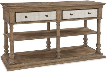 Bassett Mirror 2998-576EC Model 2998-576 Belgian Luxe Galliano Server, Pecan Finish, 2 Drawers with Antiqued Mirror Fronts and 2 Storage Shelves, Dimensions 64