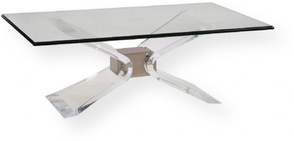 Bassett Mirror 2999-100B-TEC Model 2999-100B-T Hollywood Glam Silven Rectangle Cocktail Table, Acrylic/Brushed Nickel Finish, Dimensions 52