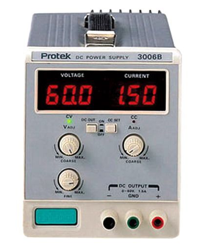 Protek 3006B Single Output Power Supply with Digital Display, 0-60V @ 0-1.5A, 1mV RMS Ripple and Noise, 2mA RMS Ripple and Noise, 100mV Resolution, 10mA Resolution (3006-B 3006 PRO-3006B)