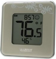 La Crosse Technology 302-604S Digital Thermometer & Hygrometer Station, -4°F to 122°F ; -20°C to 50°C Temperature range, 20% to 99% RH Humidity range, -4°F ; -20°C "Lo" icon when temperature is lower than, Digital time, Indoor temp - °F/°C, Indoor relative humidity - % RH, Min / Max records, Comfort level icon smiley face icon for humidity levels at 40% to 60% RH, Display large temperature or humidity, UPC 757456987125  (302-604S 302604S 302 604S) 