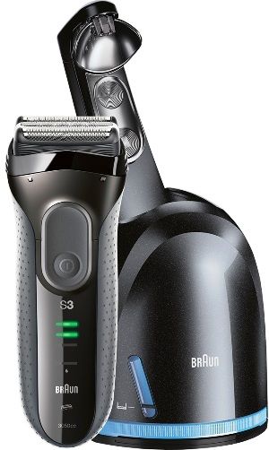Braun 3050CC Series 3 Shaver Grey with Clean & Charge System, MicroComb technology, Triple Action Cutting System, 2x SensoFoil, Middle trimmer, Triple Action FreeFloat System, Long hair trimmer, Rechargeable Ni-MH battery, Full charge in 1 hour for 45 min. of shaving time, 5-min Quick charge is enough for one shave, UPC 069055871126 (3050-CC 3050 CC)