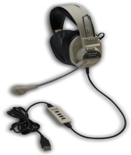 Califone 3066-USB Deluxe Stereo Headset, High speed connectivity with backwards-compatible USB 2.0 plug with Plug and Play performance Windows/Mac compatbility, 7 cord with in-line volume and mute control, mic on/off switch, Noise-reducing earcup lowers ambient noise so volume does not need to be as high, as recommended by audiologists for hearing safety, UPC 610356554005 (3066USB 3066 USB 3066-USB)