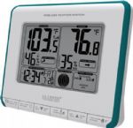 La Crosse Technology 308-1711BL Wireless Weather Station, Outdoor temperature (°F/°C), Signal strength icon for sensor transmission, Outdoor humidity (%RH), Outdoor temp. trend indicator, Indoor humidity (%RH), Indoor temperature (°F/°C), Indoor temp. trend indicator, 12/24 hr. time (manual setting), Calendar: month/day/date, wireless transmission range 300 Ft, UPC 757456985305 (3081711BL 308-1711BL) 