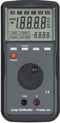 Protek 30C Multimeter Loop Calibrator, 24 volt internal loop supply, Auto step and auto ramp modes, Simultaneous mA and % read out for quick, easy interpretation of reading, 1A resolution for mA source, simulate and measure, 25% step button for quick linearity tests (30C 30 C 30-C Protek30C Protek-30C)