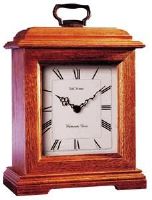 River City Clocks 3101O Small Bracket Clock, Solid Oak Case with Medium Oak Finish; Movement German Quartz movement features 4/4 Westminster or Ave Maria Chime; Power Two " C" cell battery (not included); Chimes 4/4 chimes, hourly strike, volume control, night silence and night volume reduction; Antique style white dial featuring Roman Numerals, UPC 757456999197 (3101-O 3101 O 3101) 