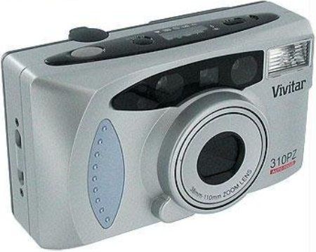 Vivitar 310PZ Point and Shoot Film Camera, Uses 35mm film, 38-110mm power zoom lens, Auto focus, Built-in flash with red-eye reduction, Motorized film advance, Uses one CR123A lithium battery (not included), Includes case, strap and one year warranty; Size 4.7