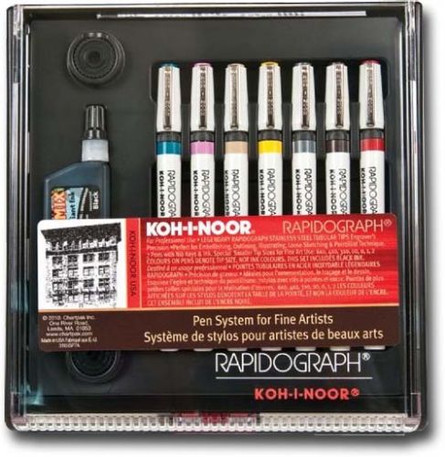Koh-I-Noor 3165SP7A Rapidograph, 7-Pen Artist Set; A versatile technical pen for use with all Koh-I-Noor inks; Point sizes range from very fine to very broad for a loose sketching style or a finely detailed pointillist technique; UPC 014173302311 (KOHINOOR3165SP7A KOHINOOR 3165SP7A KOH I NOOR 3165 SP7A 3165SP 7A 3165SP7 A KOH-I-NOOR 3165-SP7A 3165SP-7A 3165SP7-A)