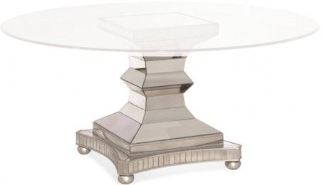 Bassett Mirror 3179-700EC Model 3179-700 Hollywood Glam Moiselle Dining Base Table ONLY, Ant Mirror/Silverleaf Finish, Dimensions 27