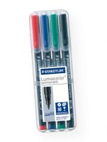 Staedtler 317WP-4 Lumocolor Permanent Marker Set Medium; Universal pen for overhead projectors and almost all surfaces, CDs, DVDs, etc; Dry safe feature allows for several days of cap-off time without drying up; Permanent, neutral-smelling ink is waterproof and smudge-proof; Brilliant, lightfast colors dry in seconds, making these markers ideal for left-handed users; EAN 4007817310380 (STAEDTLER317WP4 STAEDTLER-317WP4 LUMOCOLOR-317WP-4 STAEDTLER-317WP4 317WP4 OFFICE MARKER) 