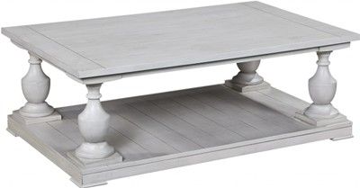 Bassett Mirror 3193-100EC Model 3193-100 Pan Pacific Holden Rectangle Cocktail Table, Antique White Finish, Dimensions 54