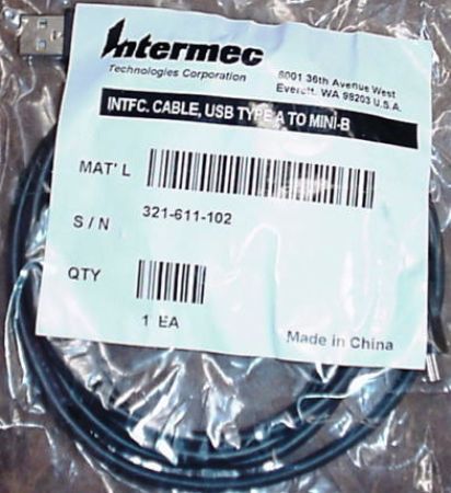 Intermec 321-611-102 USB 6.6 ft. Length Cable For use with PB21 PB31 PB22 PB32 PB50 PB51 and PW50 Mobile Printers, USB-A to USB-Mini B Plug (321611102 321611-102 321-611102)