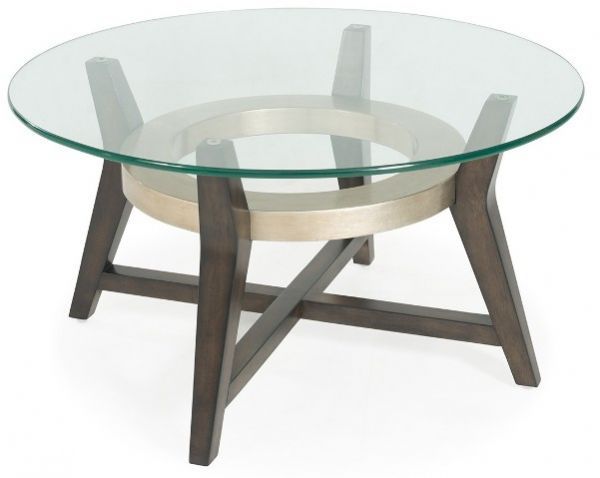 Bassett Mirror 3220-120B-TEC Model 3220-120B-T Thoroughly Modern Elston Round Cocktail Table, Taupe/Champaign Leaf Finish, Dimensions 34
