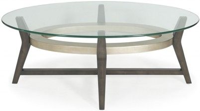 Bassett Mirror 3220-140B-TEC Model 3220-140B-T Thoroughly Modern Elston Oval Cocktail Table, Taupe/Champaign Leaf Finish, Dimensions 48