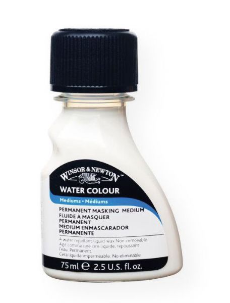 Winsor & Newton 3221767 Permanent Masking Medium; A non-removable, water repellant liquid wax designed for masking specific areas of paper, making them resistant to water; When dry, the medium will repel superimposed washes; Excellent for detail; Apply directly to the paper or tint with small amounts of watercolor; Allow to dry completely before overpainting; 75ml; Shipping Weight 0.23 lb; UPC 884955018026 (WINSORNEWTON3221767 WINSORNEWTON-3221767 WINSORNEWTON/3221767 ARTWORK)