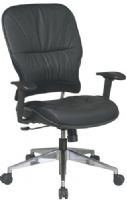 Office Star 32-44P918P Space Leather Managers Chair, Thick Padded Leather Contour Seat and Back with Built-in Lumbar Support, One Touch Pneumatic Seat Height Adjustment, 2-to-1 Synchro Tilt Control with Adjustable Tilt Tension, Height Adjustable Arms with Soft PU Pads, Heavy Duty Angled Chrome Finished Base with Oversized Dual Wheel Carpet Casters (3244P918P 32 44P918P OfficeStar) 
