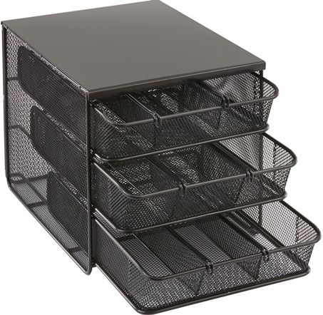 Safco 3275BL Onyx Hospitality Organizer 3 Drawer, Black, Three tiers of removable dividers to easily organize all your break room supplies and condiments, Dimensions 11 1/2