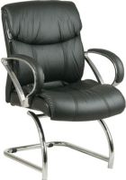Office Star 3285 Leather Guest Chair with Chrome Accents, Thickly padded seat and back, Contoured cushions, Built-in lumbar support, Top grain leather upholstery, 21"W x 21"D x 4.5"Thick Seat Size, 21"W x 23"H x 4.5" Thick Back Size, Leather padded chrome finish arms (32-85 32 85) 