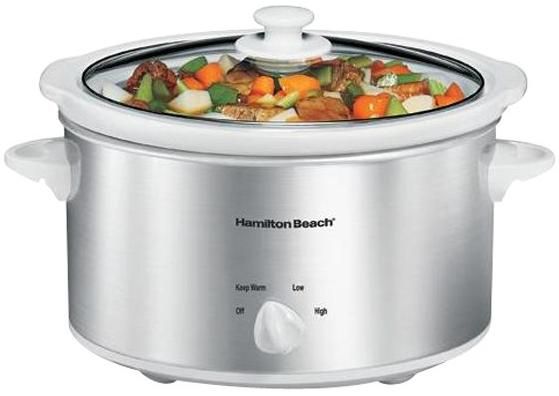 Hamilton Beach 33140V Stainless Steel 4 Qt. Slow Cooker; Dishwasher safe stoneware & lid for fast, easy cleanup; 4 settings include off, low, high & warm; UPC 040094914630 (Proctor Silex 33140 33140-V)