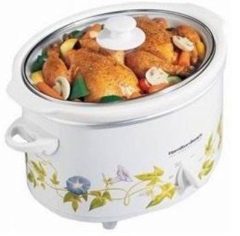 Hamilton Beach 33150 Meal Maker 5 Quart Oval Slow Cooker, Removable, stainproof oval stoneware crockery, Oval shape fits a 4.5 lb. beef roast, 4.5 lb. chicken and 2 cornish hens; Keep Warm setting; Tempered-glass lid; Wraparound, even heat; Easy-prep recipes included, UPC 040094334759 (33 150 33-150)