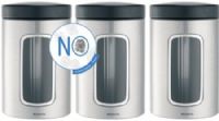 Brabantia 335341 Round 1.4 Litre Window Canister (Set of 3), Matt Steel Fingerprint Proof with Black Lid, A functional and durable solution to keep your coffee, tea, pasta etc. fresh for longer, Easy to clean due to the smooth inside finish, Antistatic plastic window, Suitable for 500 g coffee, 1kg sugar etc., Made of corrosion resistant polychrome or lacquered steel plate with Galfan coating (335-341 335 341) 
