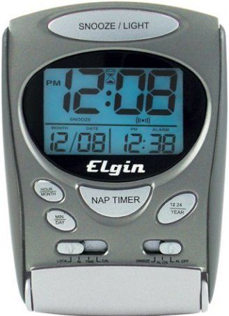 Elgin 3400E LCD Alarm Clock, Eagle/Silver, 1.1